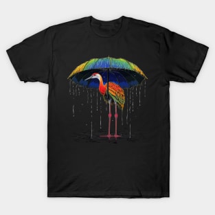 Whooping Crane Rainy Day With Umbrella T-Shirt